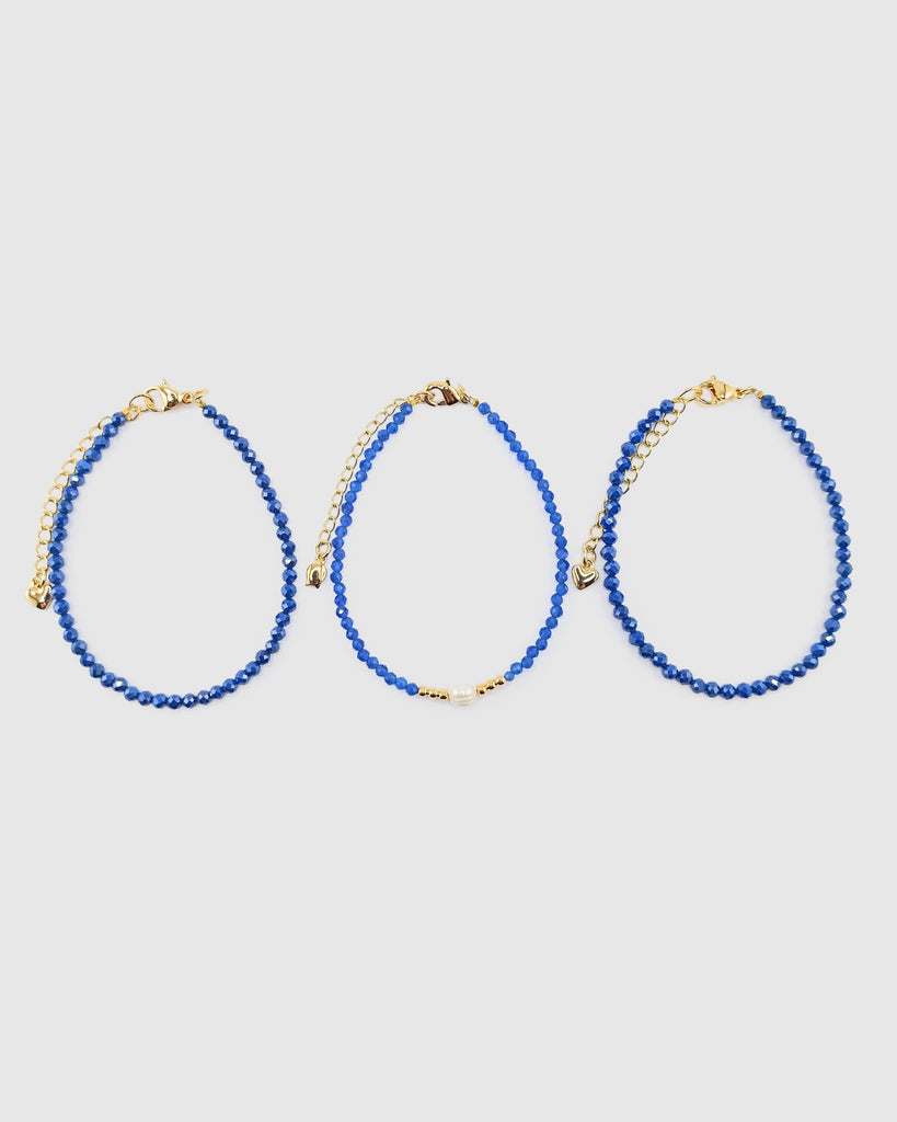 Miz Casa & Co Crystal Beaded Bracelet Stack Navy Single Pearl
