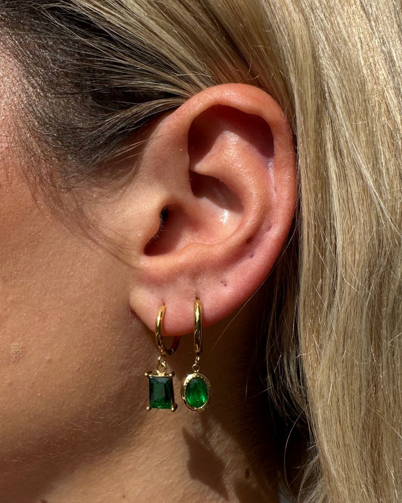 Miz Casa & Co Micah Huggie Earrings Antique Gold Emerald