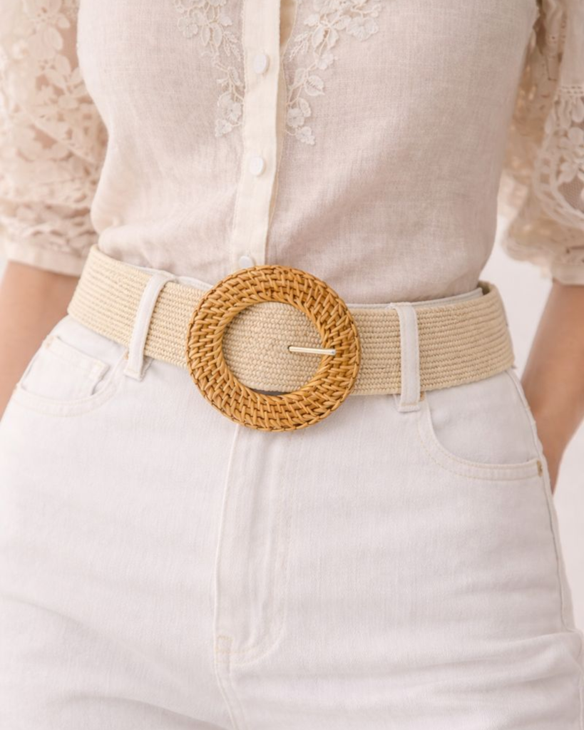 Miz Casa & Co Cream Rattan Woven Belt