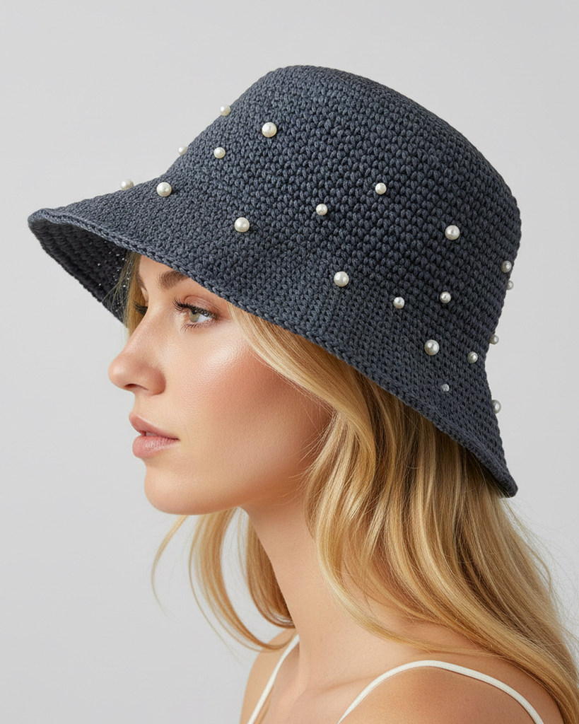 Miz Casa & Co Monaco Pearl Foldable Raffia Weave Sun Hat Black