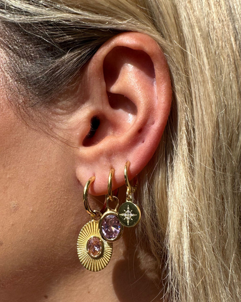 Miz Casa & Co Ruby Huggie Earrings Gold Pink