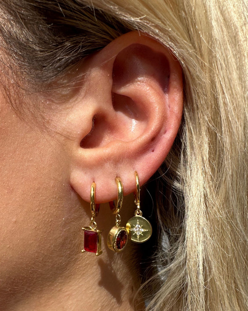 Miz Casa & Co Micah Huggie Earrings Antique Gold Ruby