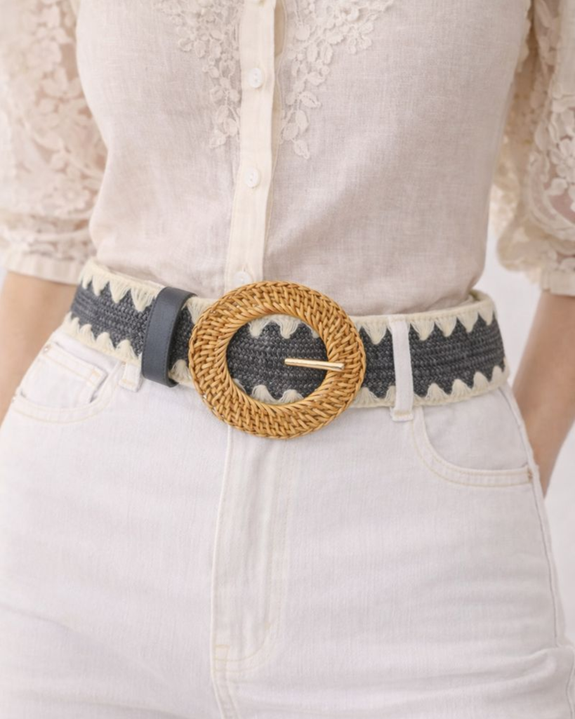 Miz Casa & Co Black and White Rattan Woven Belt