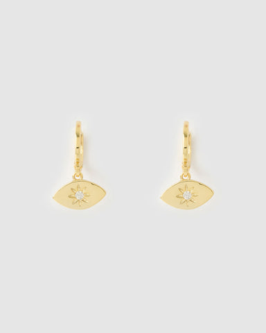 Miz Casa & Co Darcy Huggie Earrings Gold Black Agate