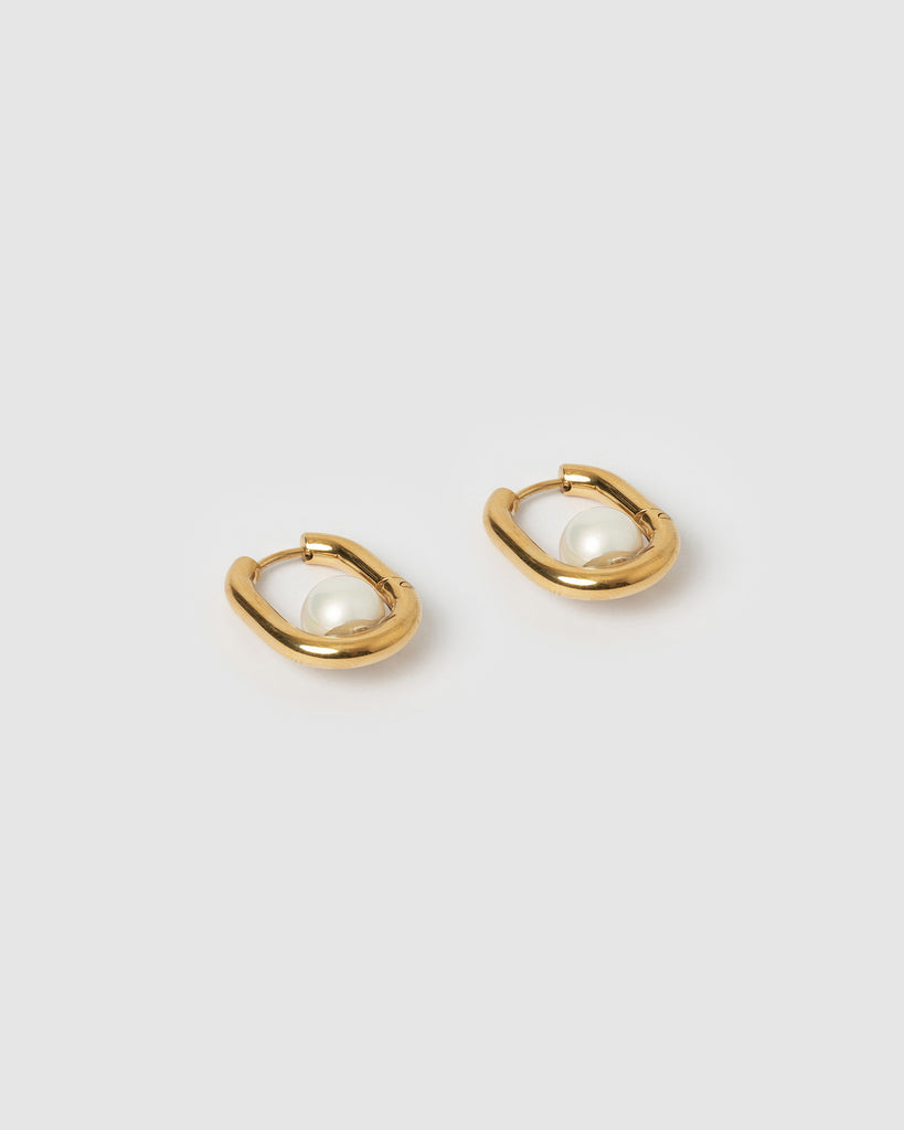 Miz Casa & Co Rosa Pearl Hoop Earrings Gold