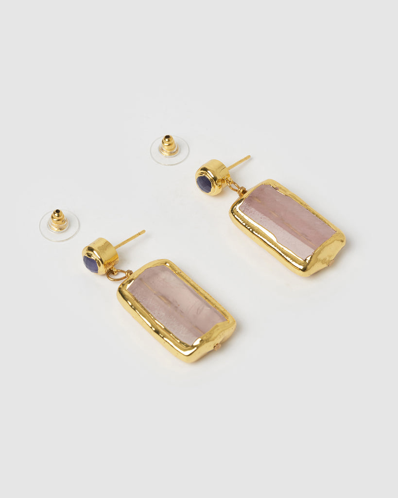 Miz Casa & Co Rose Earrings in Rose Quartz Blue