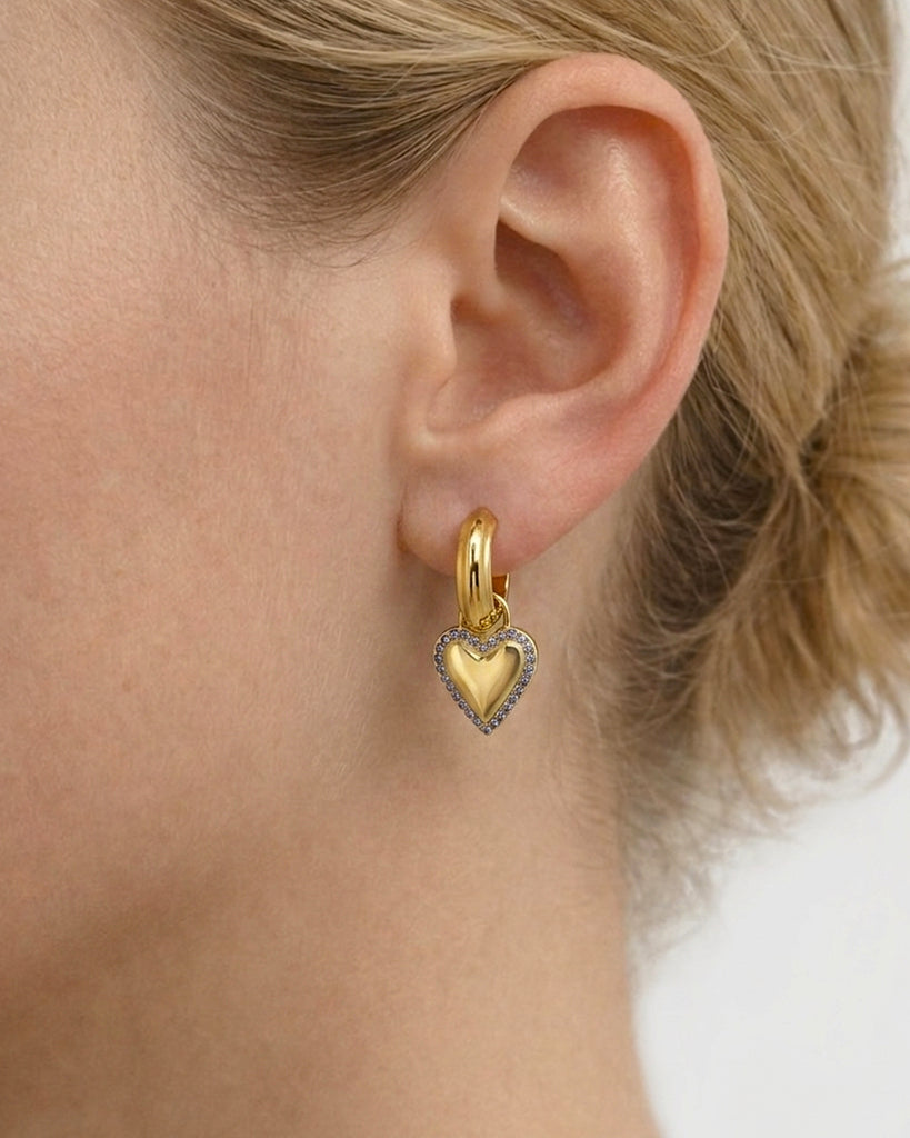 Miz Casa & Co Amora Heart Drop Huggie Earrings Gold
