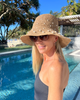 Miz Casa & Co Monaco Pearl Foldable Raffia Weave Sun Hat Brown