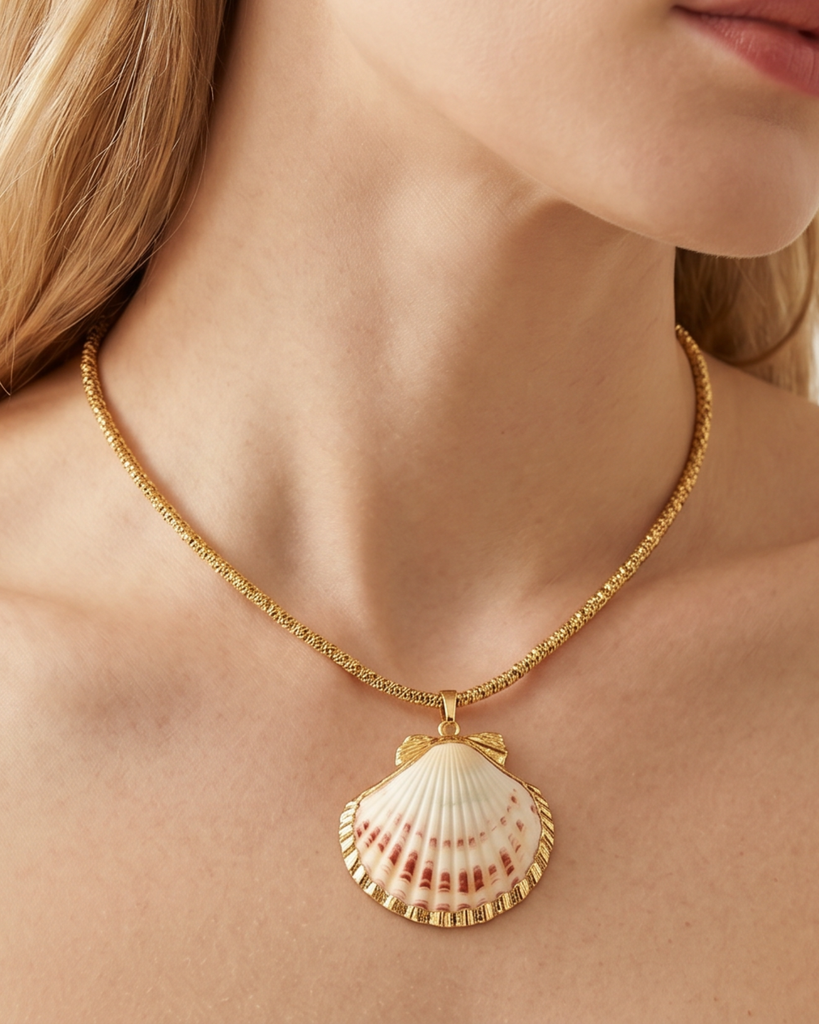 Miz Casa & Co Zella Shell Necklace Gold Pink