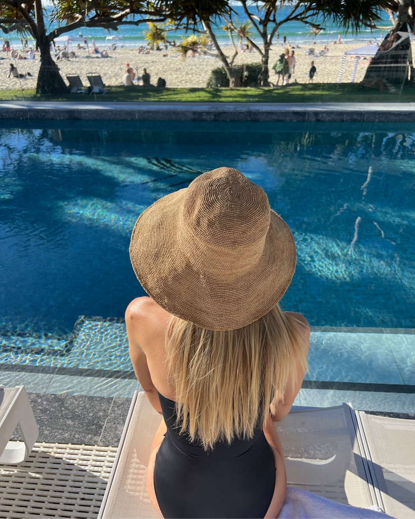 Miz Casa & Co Helen Foldable Raffia Weave Sun Hat Brown