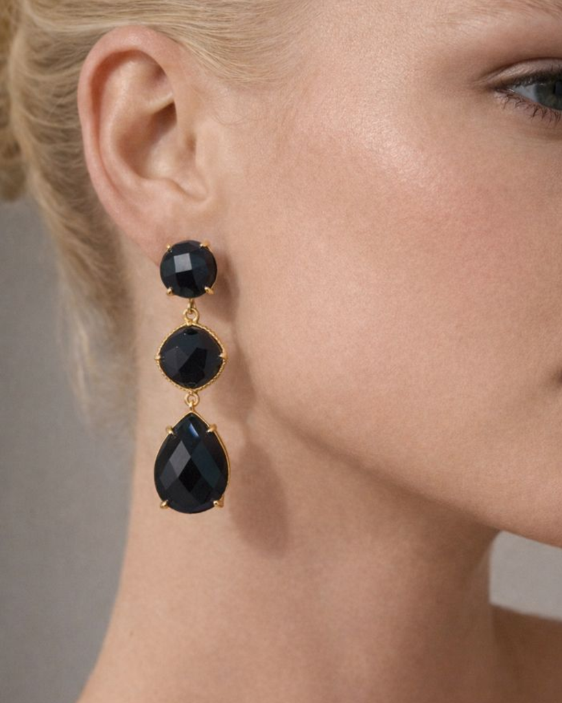 Miz Casa & Co Paloma Earrings Black Quartz Gold