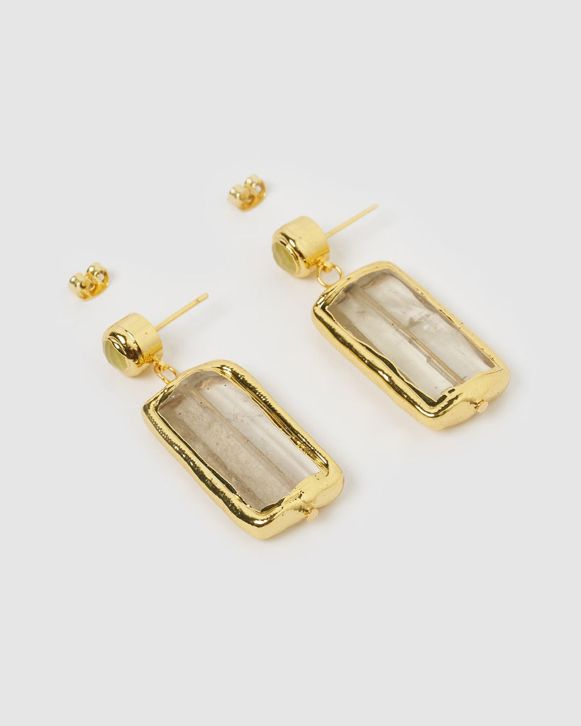 Miz Casa & Co Rose Earrings Clear Quartz Gold