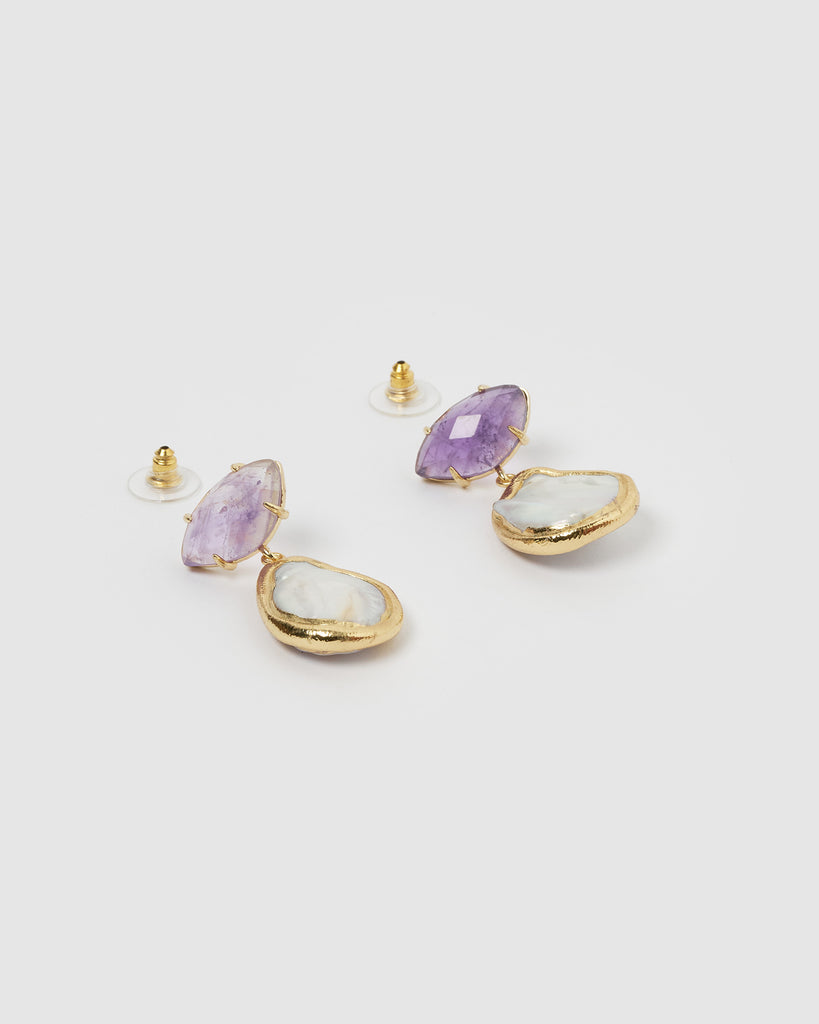 Miz Casa & Co Aspen Earrings Amethyst Pearl Gold