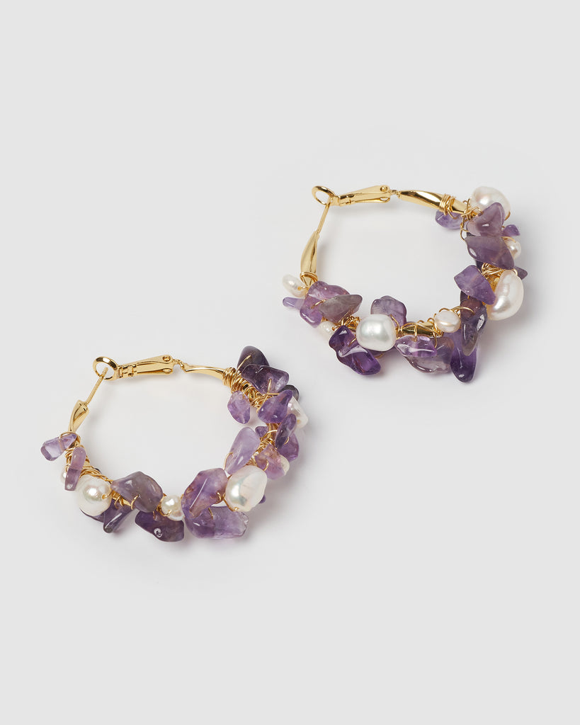 Miz Casa & Co Adella Hoop Earrings Amethyst Gold