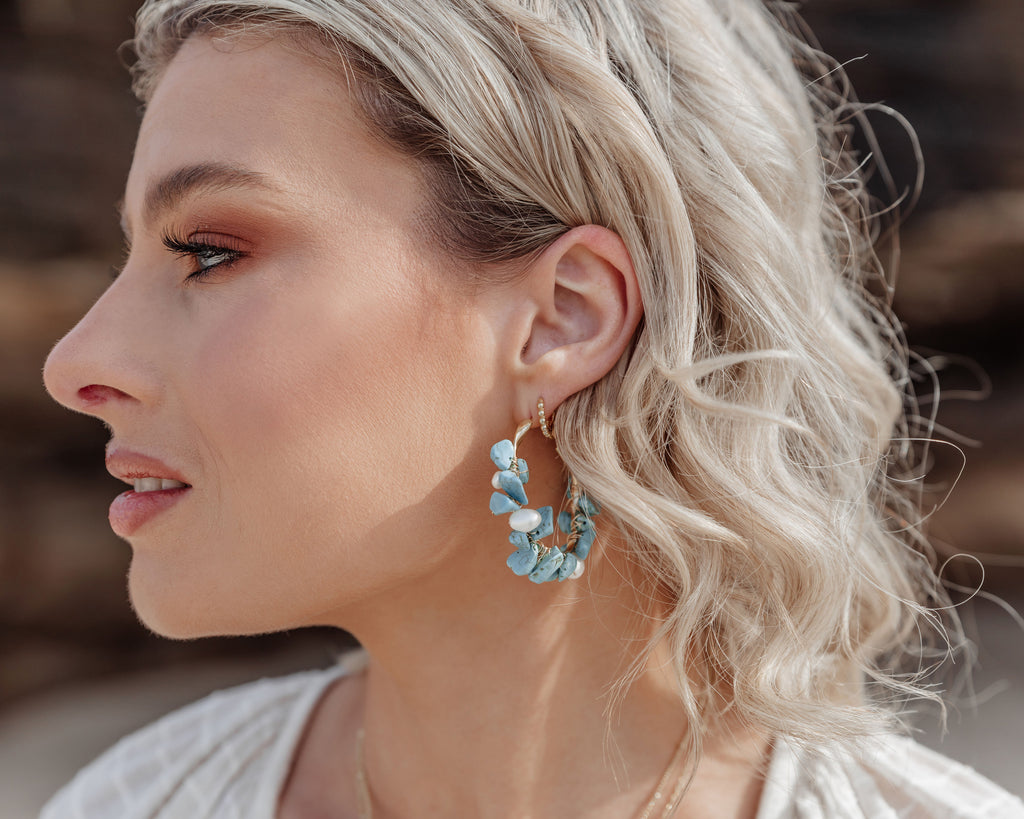 Miz Casa & Co Adella Hoop Earrings Turquoise Gold