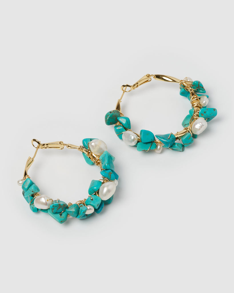 Miz Casa & Co Adella Hoop Earrings Turquoise Gold
