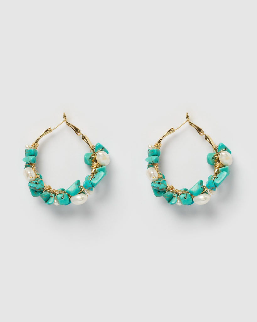 Miz Casa & Co Adella Hoop Earrings Turquoise Gold