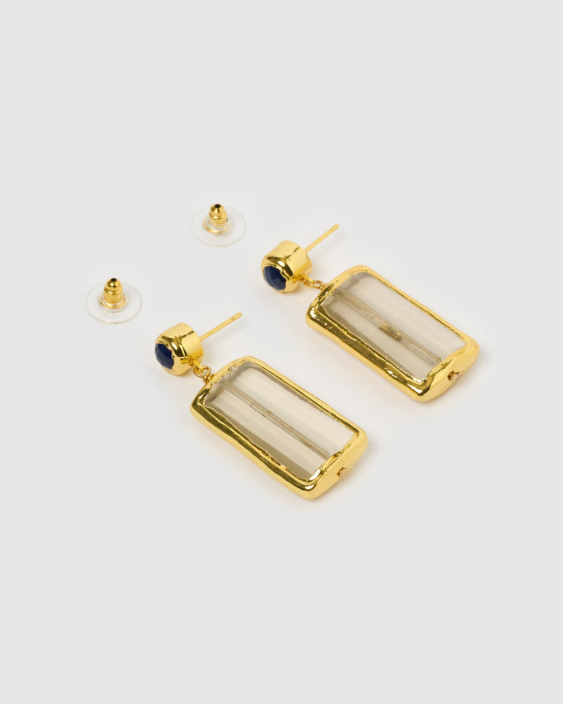 Miz Casa & Co Rose Earring Clear Quartz Blue Gold