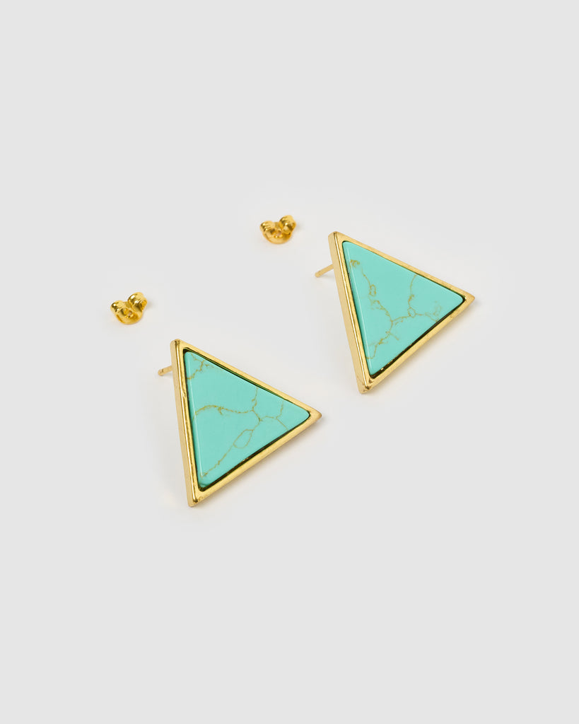 Miz Casa & Co Geometric Triangle Earrings Gold Turquoise