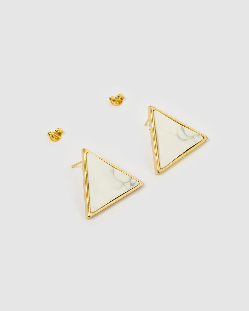 Miz Casa & Co Geometric Triangle Earrings Gold Marble