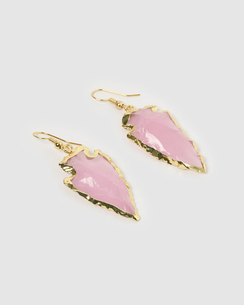 Miz Casa & Co Atlas Stone Drop Earrings Rose Quartz