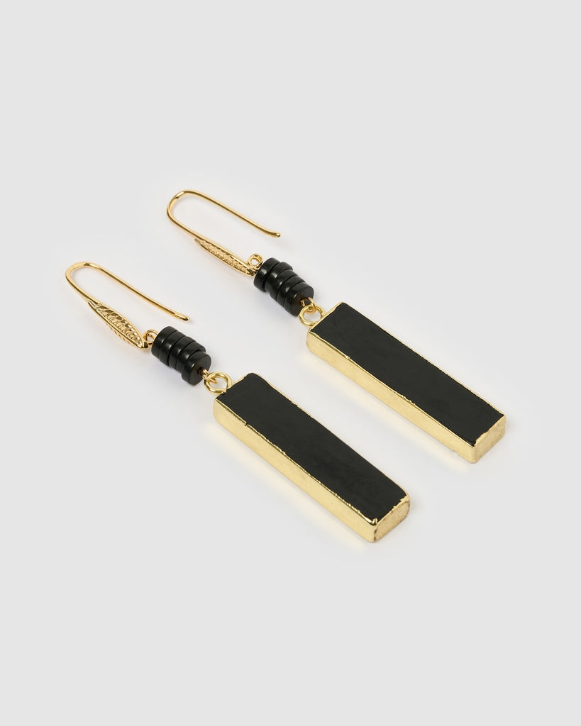 Miz Casa & Co Enya Drop Earrings Onyx Gold