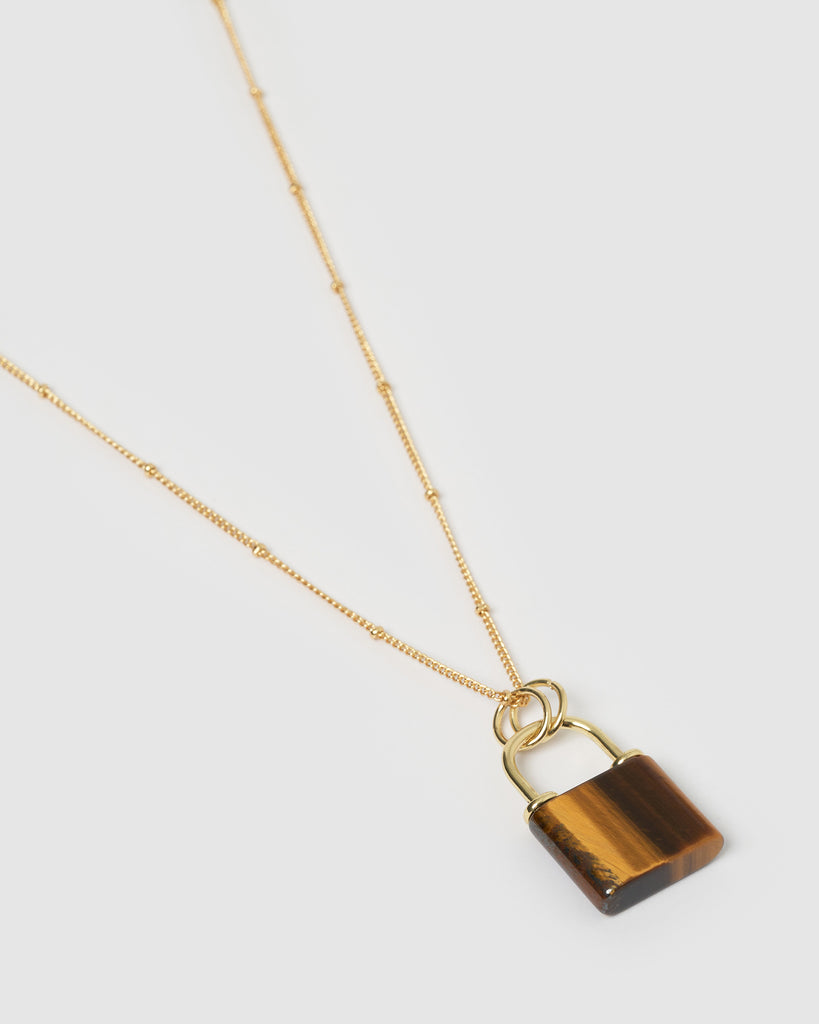 Miz Casa & Co Jess Lock Necklace Gold Tigers Eye