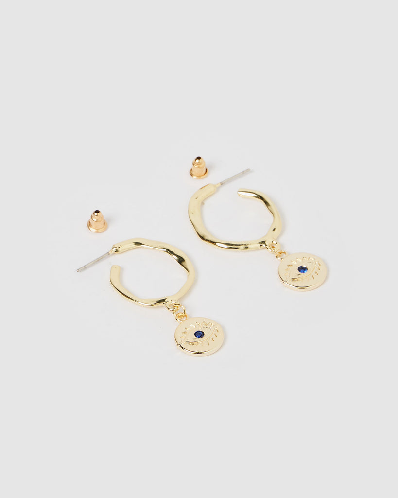 Miz Casa & Co Aegean Evil Eye Mini Hoop Earrings Gold