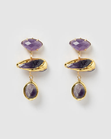 Miz Casa & Co Sea Petal Earrings Onyx Gold