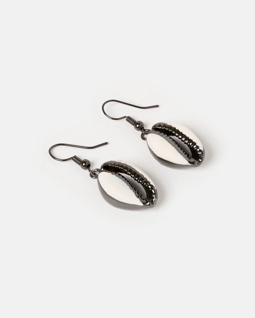 Miz Casa & Co Cowrie Shell Earrings Gunmetal White