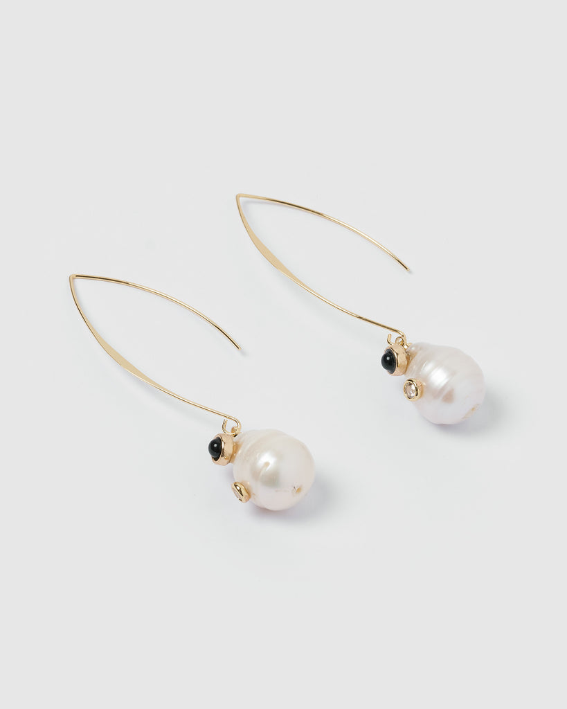Miz Casa & Co Charlie Drop Pearl Embellished Earrings Black Gold