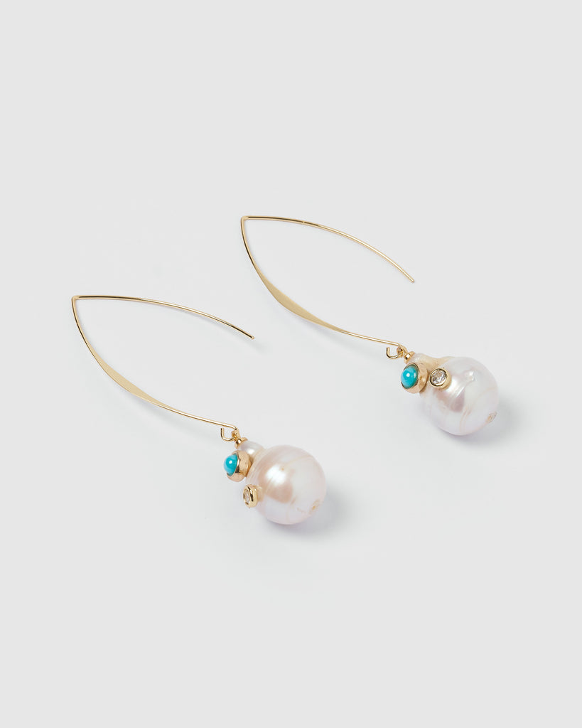 Miz Casa & Co Charlie Drop Pearl Embellished Earrings Turquoise Gold