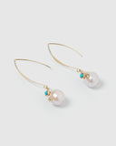 Miz Casa & Co Charlie Drop Pearl Embellished Earrings Turquoise Gold