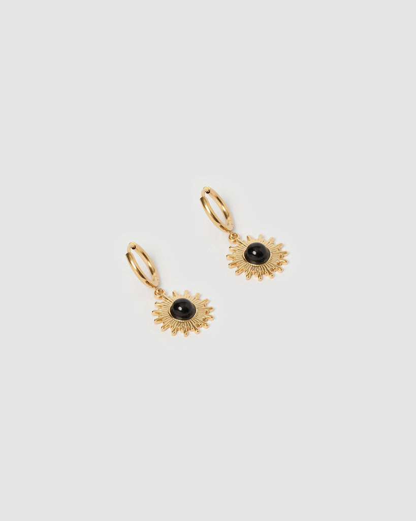 Miz Casa & Co Darcy Huggie Earrings Gold Black Agate