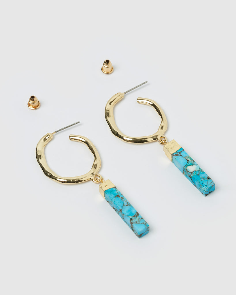 Miz Casa & Co Davina Hoop Earrings Gold Aqua
