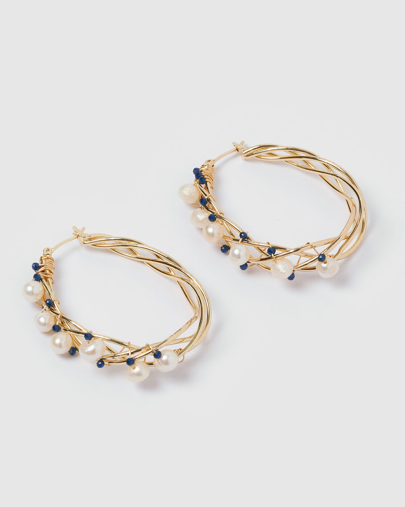 Miz Casa & Co Devine Wire Hoop Earrings Gold Blue