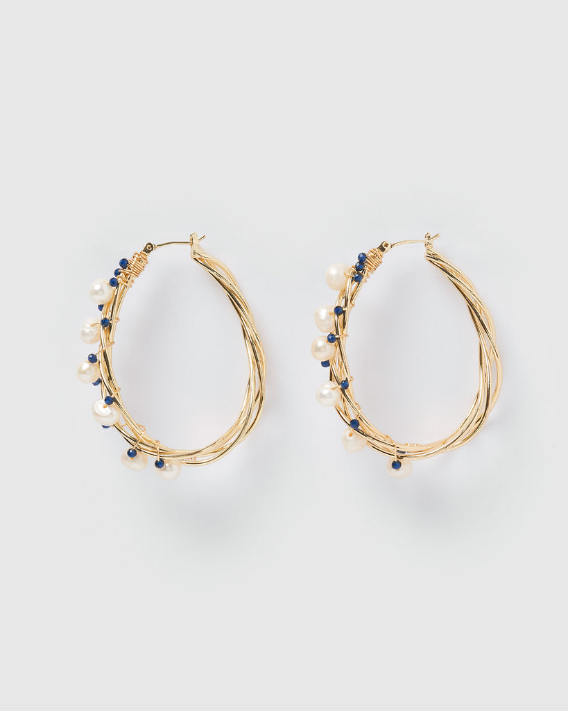 Miz Casa & Co Devine Wire Hoop Earrings Gold Blue