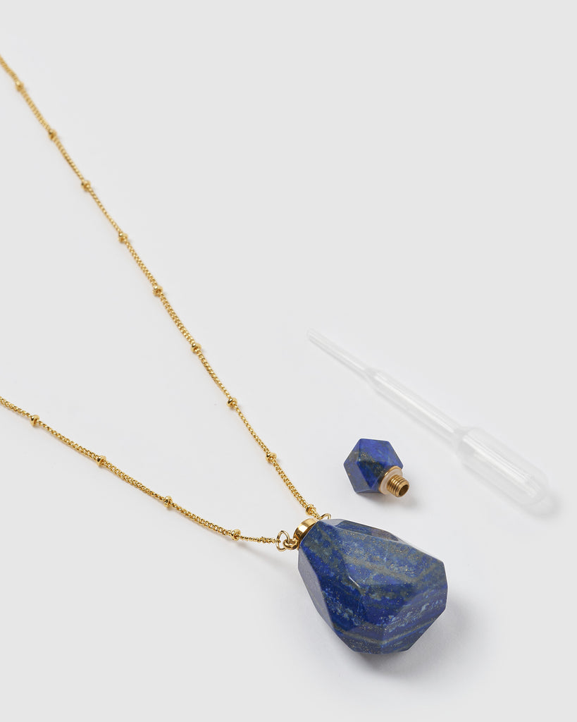 Miz Casa & Co Fantasy Pendant Perfume Bottle Necklace Blue Lapis Gold