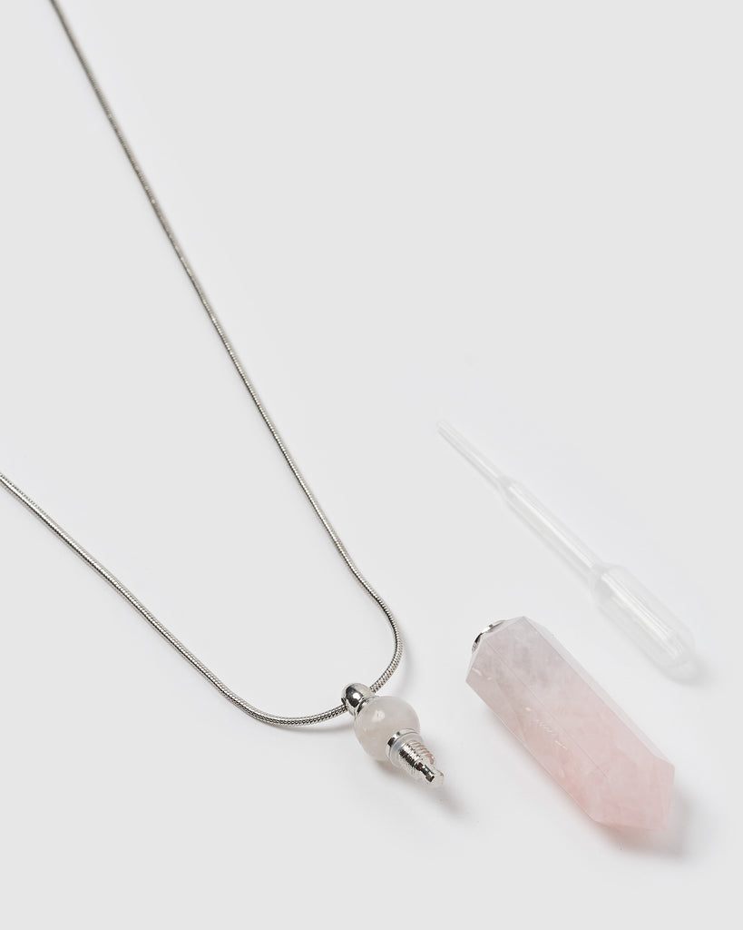 Miz Casa & Co Gemma Stone Perfume Bottle Necklace Silver Rose Quartz