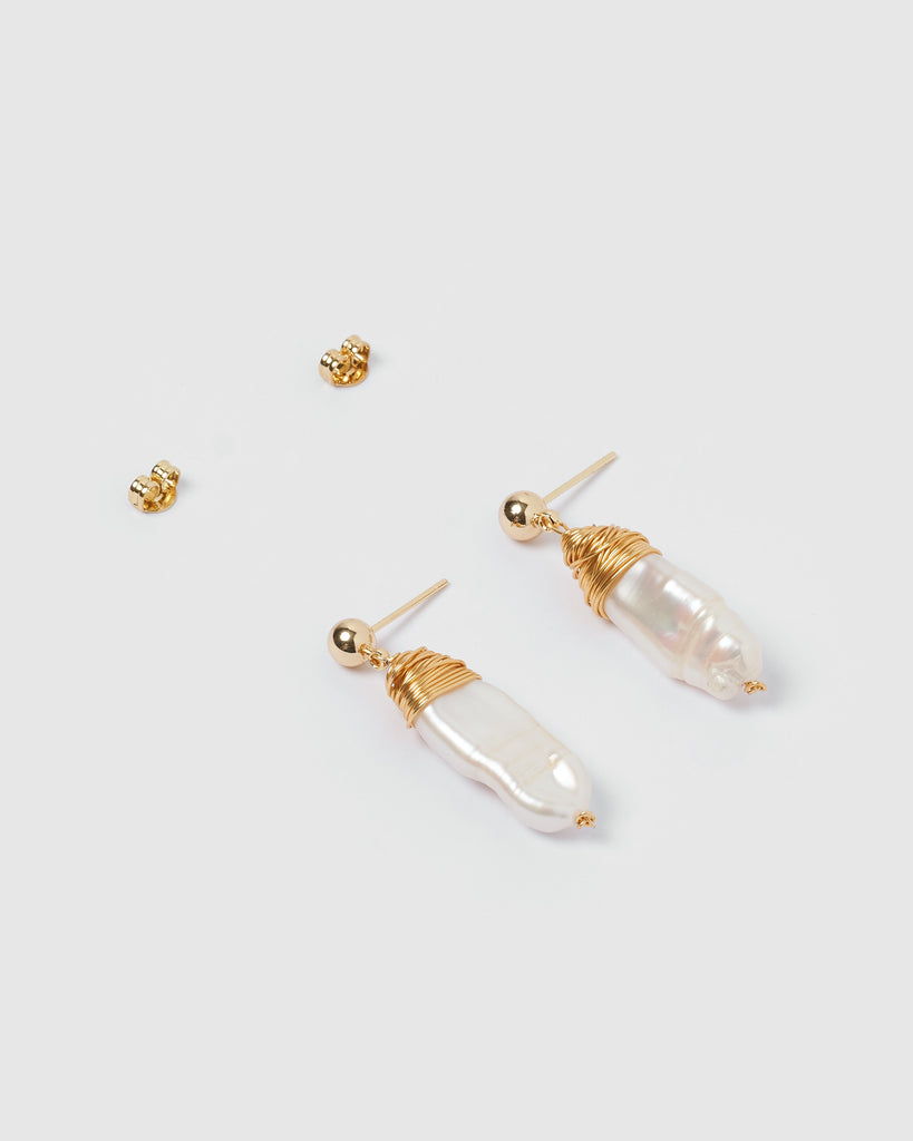 Miz Casa & Co Honey Drop Pearl Earrings Gold Pearl