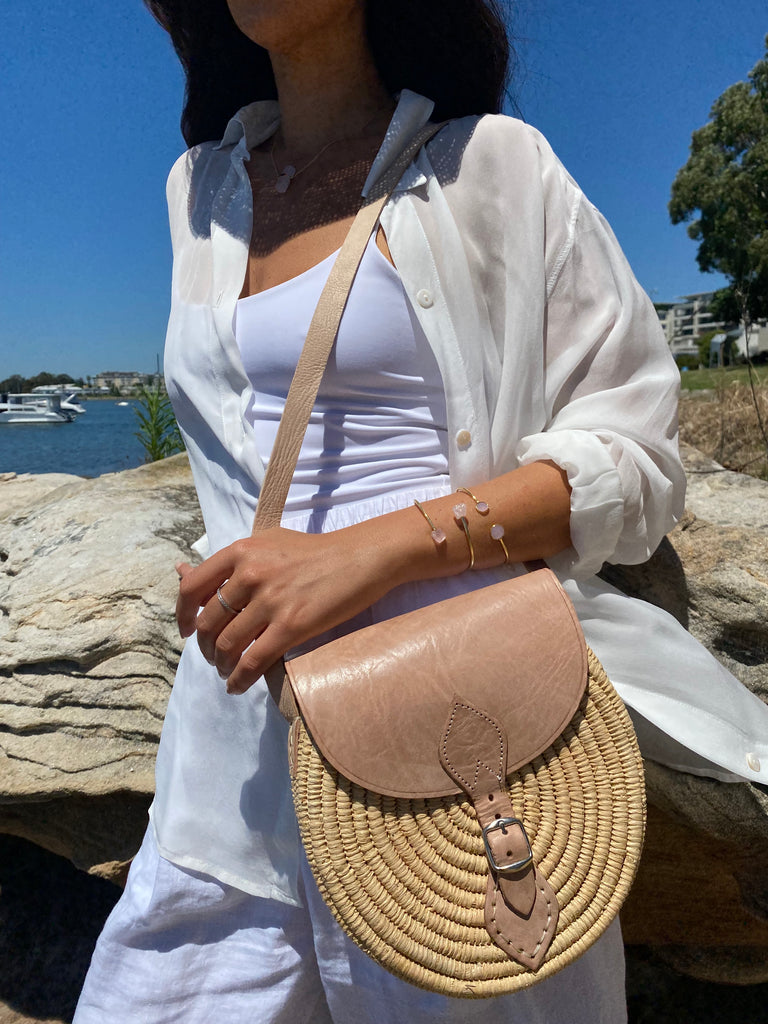 Miz Casa & Co Grace Woven Crossbody Bag Natural