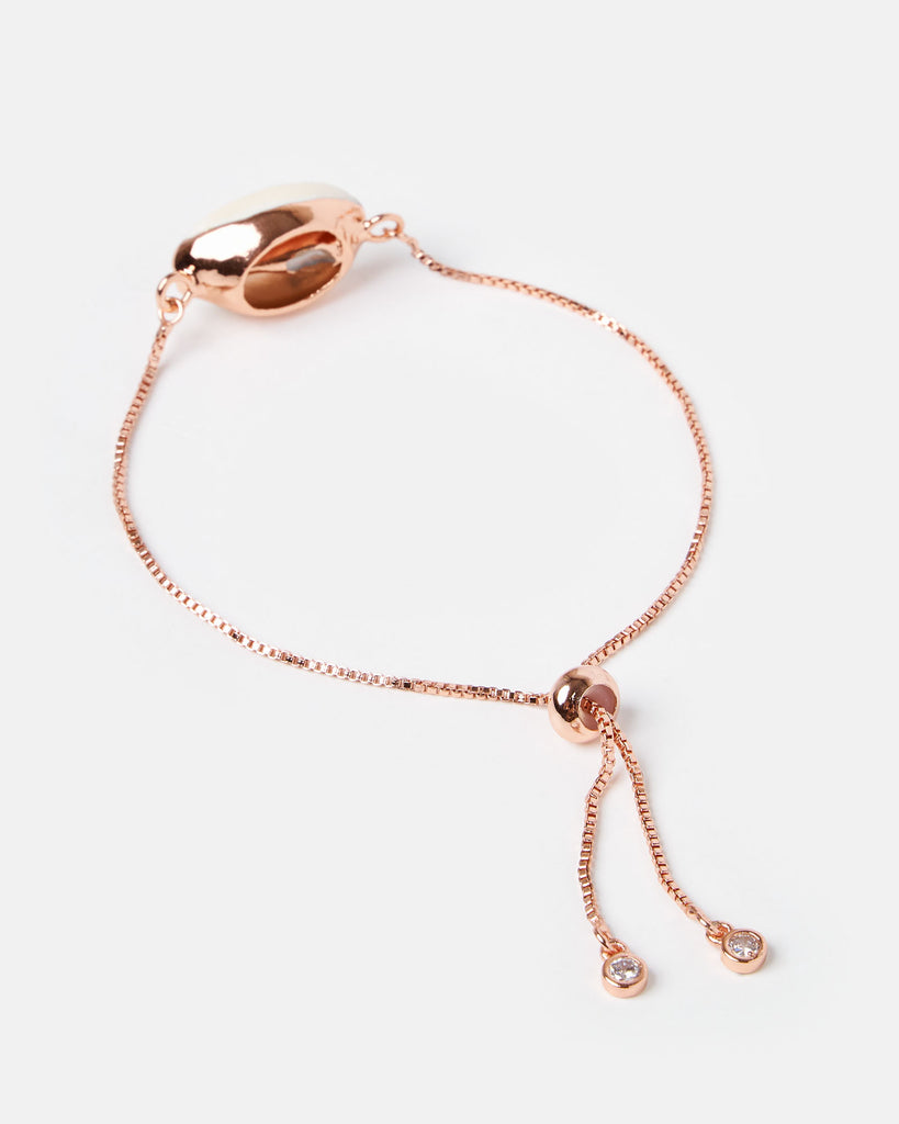 Miz Casa & Co Cowrie Shell Simple Bracelet Rose Gold White
