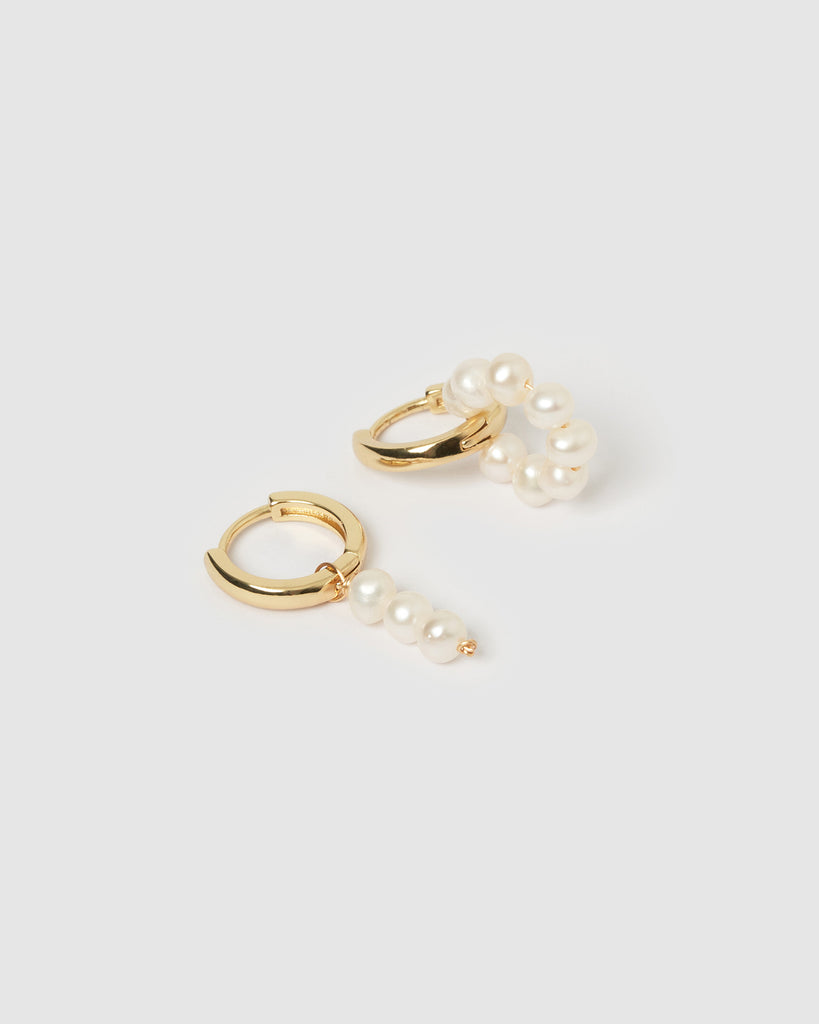 Miz Casa & Co Jasmine Huggie Earrings Gold Pearl