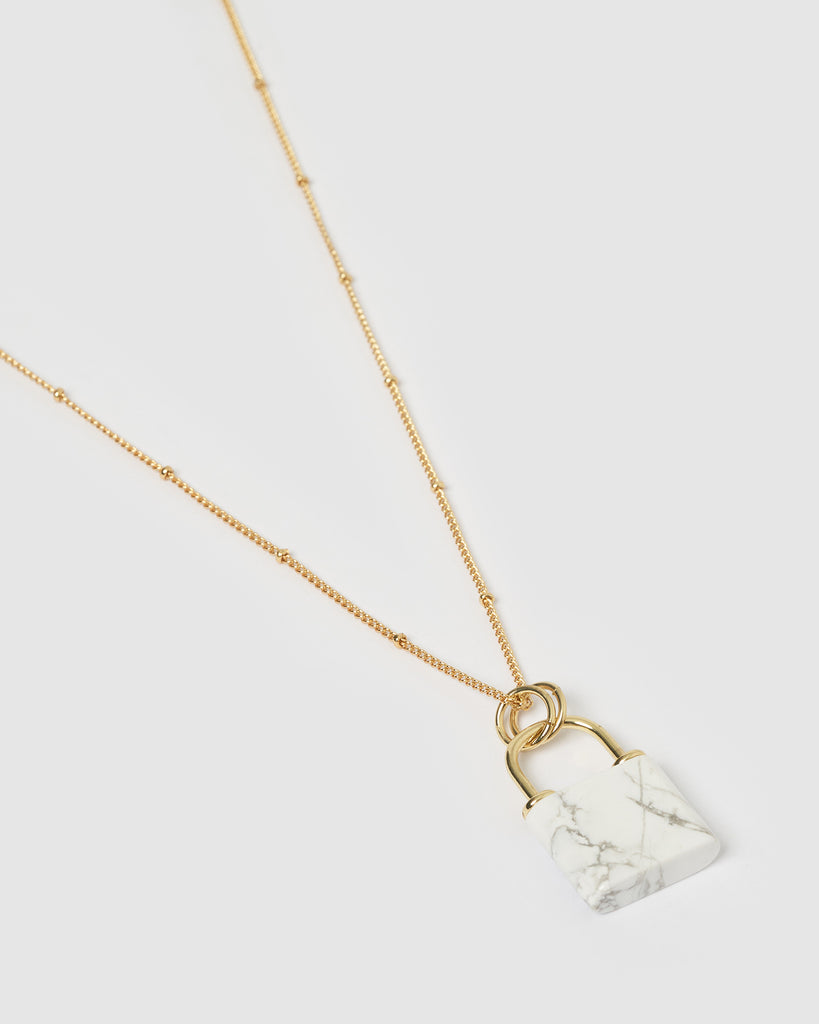 Miz Casa & Co Jess Lock Necklace Gold White Marble