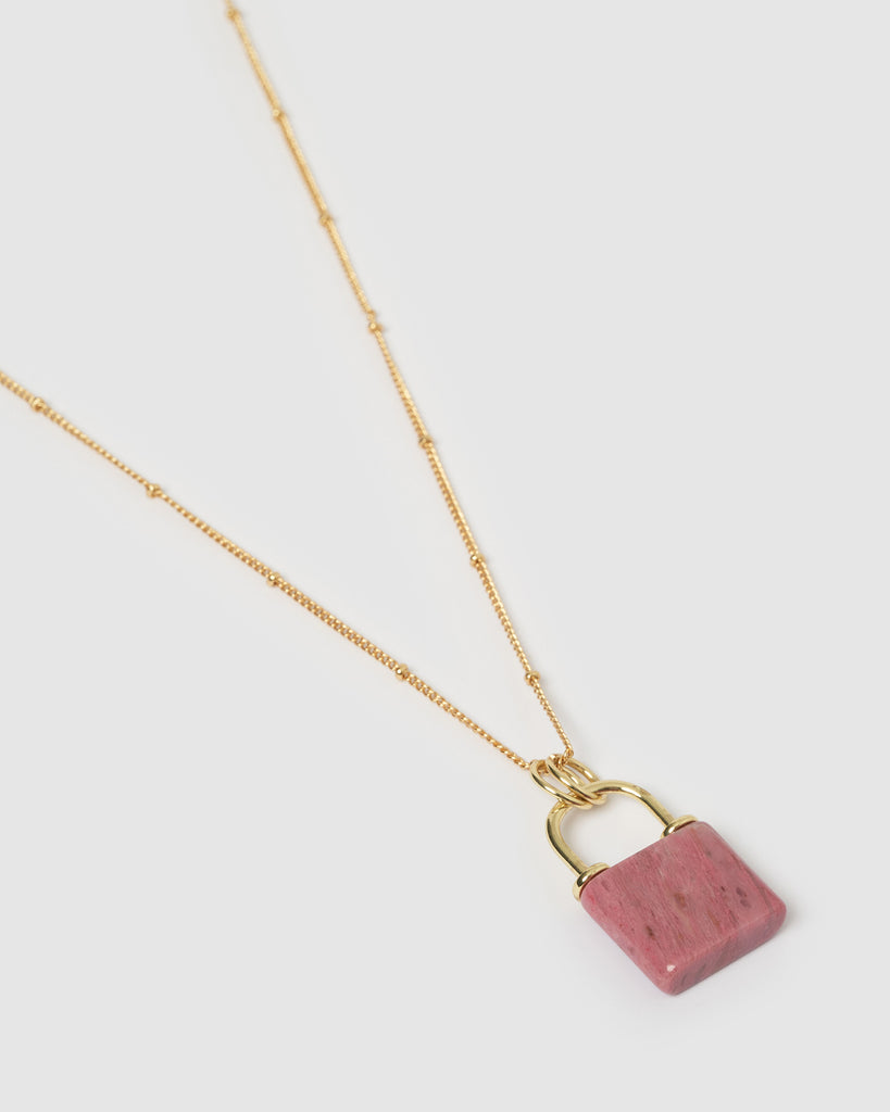 Miz Casa & Co Jess Lock Necklace Gold Red Jasper