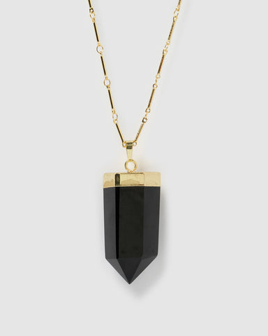 Miz Casa & Co Stone Charm Necklace Gold Black