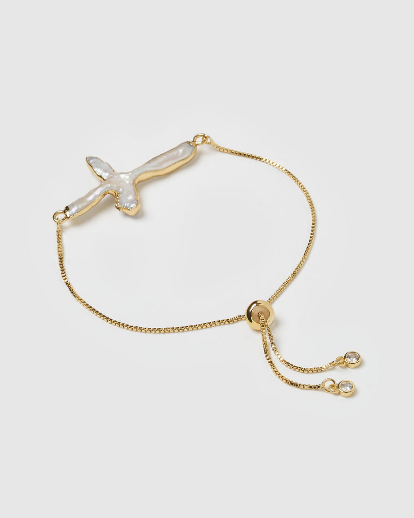 Miz Casa & Co Manifesto Cross Bracelet Gold Freshwater Pearl
