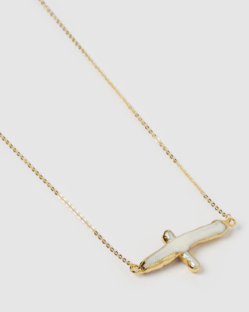 Miz Casa & Co Manifesto Cross Necklace Gold Freshwater Pearl