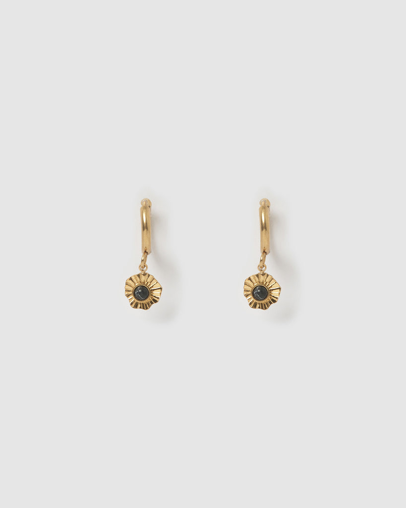 Miz Casa & Co Margot Huggie Earrings Antique Gold Black Marble