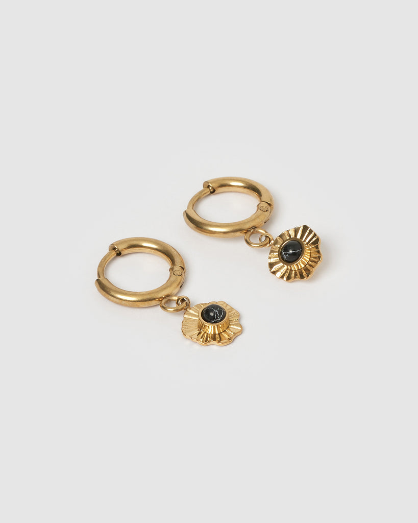 Miz Casa & Co Margot Huggie Earrings Antique Gold Black Marble
